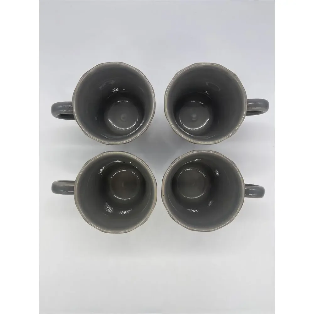 Pottery Barn Gray Coffee Mugs Made In Portugal Set Of 4